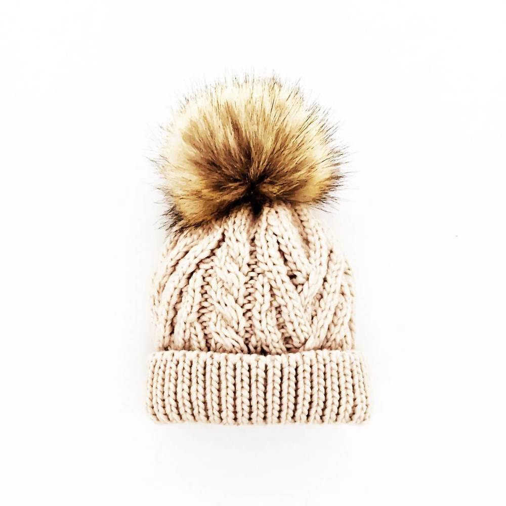 NEW HUGGALUGS unisex mommy & me pom pom hat in oatmeal